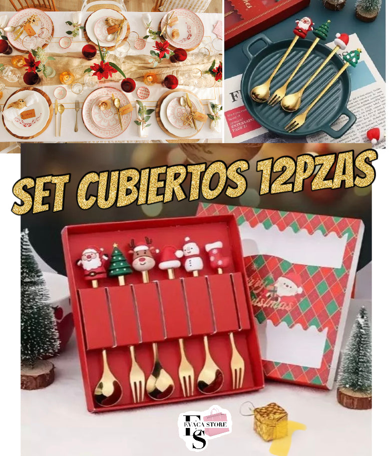 Set 12 Pzs Cucharas Tenedores navidad